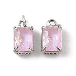 Pink Подвески из латуни с микропаве из кубического циркония и стеклянным кристаллом, прямоугольные, стойки покрытие, долговечный, без свинца и без кадмия, с целью перехода в кольце, розовые, 11x7x6 мм, отверстие : 2 мм