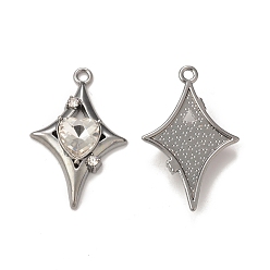 Clear Alloy Glass Pendants, Star Charms, Gunmetal, Clear, 30.5x19.5x4.5mm, Hole: 1.8mm