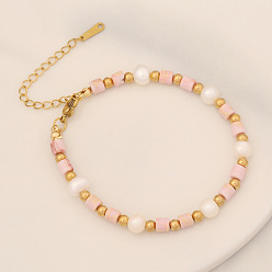 6# Emperor Pine Light Pink Bohemian Natural Stone Pearl Bracelet - Fashionable Beaded Jewelry B408