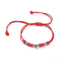 Rouge Bracelets à talons tressés, bracelets ficelle rouge, avec ciré de polyester, bélières en alliage de style tibétain et 304 perles en acier inoxydable, argent antique et la couleur de l'acier inoxydable, rouge, 1 pouces ~ 4-3/8 pouces ((2.6~11 cm)