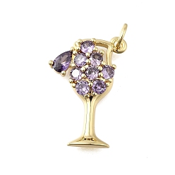 лаванда Латунные микро проложить кубического циркония подвески, бокал прелести, без свинца и без кадмия, стойки покрытие, долговечный, с целью перехода в кольце, лаванда, 25x15x4 мм, отверстие : 3 мм