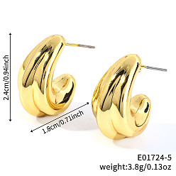 Другие Геометрические блестящие пластиковые серьги-гвоздики, золотые, c-образный, 24x18 мм