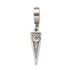 Couleur Acier Inoxydable Créoles pendantes triangle en acier inoxydable, bijoux punk hip-hop pour femmes, couleur inox, 46.5x13.5x4mm, pin: 0.9 mm