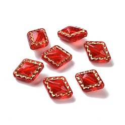 Red Transparent Acrylic Beads, Golden Metal Enlaced, Rhombus, Red, 18x14.3x9mm, Hole: 1.5mm, about 530pcs/500g