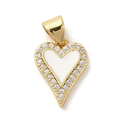 Real 14K Gold Plated Brass Micro Pave Clear Cubic Zirconia Pendants, with Enamel, Heart Charm, Real 14K Gold Plated, 14.5x10x2mm, Hole: 4.5x3.5mm