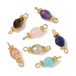 Mixed Color 304 Stainless Steel & Natural Gemstone Connector Charms, Oval Links, Golden, Mixed Color, 19~19.5x6.5mm, Hole: 2mm