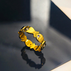 Золотой 304 Кольца для женщин из нержавеющей стали с кристаллами и стразами, рыба, золотые, размер США 7 (17.3 мм)