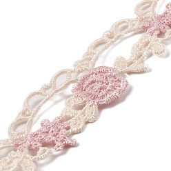 Rose Nacré 15 mètres de ruban de dentelle en polyester à fleurs, bordure plate en dentelle florale, pour accessoires de vêtement, perle rose, 7/8 pouces (22 mm)