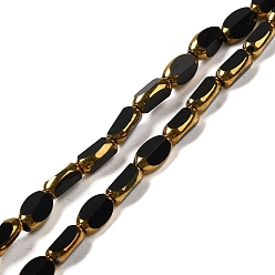 Black Electroplate Transparent Glass Beads Strands, Faceted Oval, Black, 7x4.5x3.5mm, Hole: 1mm, about 50pcs/strand, 12.99''(33cm)