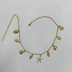 Золотой 304 ожерелья нержавеющей стали, Сплав с подвесками, морская тема, золотые, 17.91 дюйм (45.5 см)