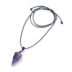Amethyst Natural Amethyst Pendants Necklaces, with Waxed Cord and Nylon Cord, Cone, 31.18 inch~33 inch(79.2~84cm), 1.5~2mm