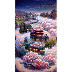 Building DIY Scenery Theme Diamond Painting Kits, Including Canvas, Resin Rhinestones, Diamond Sticky Pen, Tray Plate and Glue Clay, Building Pattern, 700x400mm