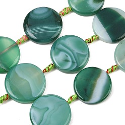 Sea Green Natural Banded Agate Coin Beads Strands, Dyed & Heated, Flat Round, Sea Green, 29~30.5x7~7.5mm, Hole: 2mm, about 10pcs/strand, 15.20~15.55''(38.6~39.5cm)