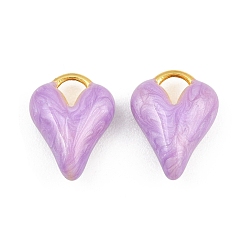 Lilac Brass Enamel Pendants, Heart Charms, Long-Lasting Plated, Rack Plating, Cadmium Free & Lead Free, Golden, Lilac, 15.5x12x6mm, Hole: 4.5x4mm