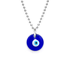 3cm bead chain necklace Blue Devil Eye Pendant Necklace with 3cm Round Bead Chain - Gothic Jewelry Accessory