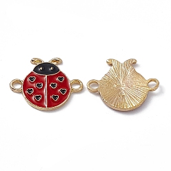 Golden Alloy FireBrick Enamel Connector Charms, Ladybug Links with Heart, Golden, 15.5x19.5x2mm, Hole: 2mm
