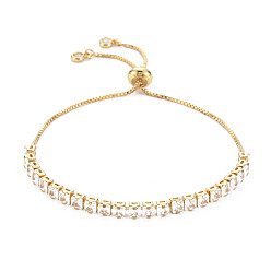 Clair Bracelet de tennis en zircone cubique, bracelet coulissant en laiton plaqué or véritable 18k pour femme, sans nickel, clair, 9-7/8 pouce (25 cm)