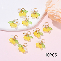 Желтый 10 шт. Стеклянные подвески, вишня, с 304 соединительными кольцами из нержавеющей стали и искусственным жемчугом из смолы, желтые, 18 мм