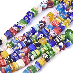 Mixed Color Cube Handmade Millefiori Glass Beads, Mixed Color, 6mm, Hole: 0.5mm, about 65pcs/strand, 15.3 inch