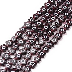 Coconut Brown Handmade Millefiori Glass Bead Strands, Flower, Coconut Brown, 5.5~8x2.5mm, Hole: 1mm, about 64~67pcs/strand, 15.75 inch~16.34 inch(40~41.5cm)