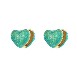 Turquoise Heart Shape Golden 304 Stainless Steel Hoop Earrings, with Enamel, Turquoise, 14.3x16.3mm