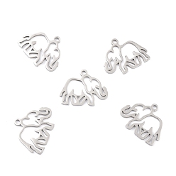 Stainless Steel Color 201 Stainless Steel Pendants, Elephant, Stainless Steel Color, 16x20x1mm, Hole: 1.6mm