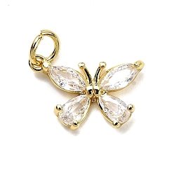 Прозрачный Бабочка латунь микро проложить кубического циркония подвески, стойки покрытие, долговечный, без кадмия и без свинца, золотые, с целью перехода в кольце, прозрачные, 10.5x15.5x2.5 мм, отверстие : 3.5 мм