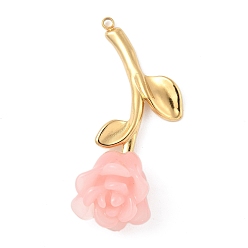 Pink 304 подвески из нержавеющей стали, очарование розы, cmолой, реальный 18 k позолоченный, розовые, 43x22x12 мм, отверстие : 1.6 мм
