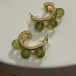 C-shaped glass bead stud earrings green Literary fan C-shaped glass bead earrings are so beautiful that they go out of the circle, dreamy and exquisite earrings, women's translucent atmosphere ear accessories