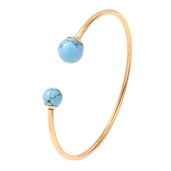 Synthetic Turquoise Ion Plating(IP) 304 Stainless Steel & Synthetic Turquoise Bangles, Cuff Bangles for Women, Round, Inner Diameter: 2.40x1.77 inch(6.1x4.5cm)