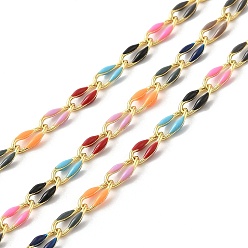 Mixed Color Brass Enamel Curb Chains, Soldered, with Spools, Real 18K Gold Plated, Mixed Color, 7x3x1.7mm