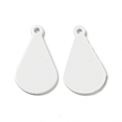 White Spray Painted 201 Stainless Steel Pendants, Teardrop Charm, White, 19x11x1mm, Hole: 1.4mm