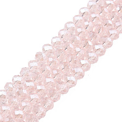 Pink Electroplate Glass Beads Strands, Pearl Luster Plated, Faceted, Rondelle, Pink, 3.5x3mm, Hole: 0.4mm, about 123~127pcs/strand, 13.7~14.1 inch(35~36cm)