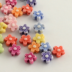 Mixed Color Craft Style Acrylic Beads, Flower, Mixed Color, 9x5mm, Hole: 2mm, about 2500pcs/500g
