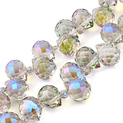 Зеленый лайм Стеклянные бусины с гальваническим покрытием , слеза, зеленый лайм, 10~11x8 мм, отверстие : 1 мм, около 93 шт / нитка, 62 см