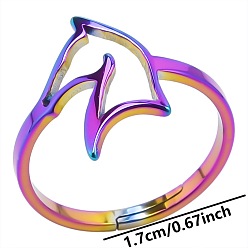 Rainbow Color 304 Stainless Steel Adjustable Ring, Hollow Horse Head, Rainbow Color, Inner Diameter: 17mm