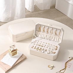 Белый Многослойные шкатулки для драгоценностей из искусственной кожи большой емкости, портативный кейс для хранения ювелирных изделий, для колец серег ожерелий, прямоугольные, белые, 22x13x7.5 см