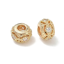 Light Gold Латунные микропаве из прозрачного кубического циркония, рондель, долговечный, стойки покрытие, золотой свет, 8x5.5 мм, отверстие : 3 мм