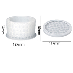 White DIY Stackable Bumpy Flat Round Storage Box Food Grade Silicone Molds, Resin Casting Molds, For UV Resin, Epoxy Resin Craft Making, White, 117~127x10~67mm, 2pcs/set