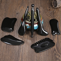 Черный Наборы украшений для массажа из смолы, массажные расчески, массажные палочки и скребки для гуа-ша, массажные инструменты, чёрные, упаковка: 200x180мм