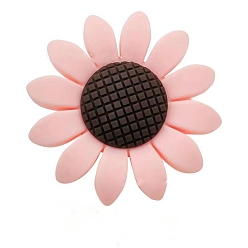 Pink Sunflower Food Grade Silicone Beads, Chewing Beads For Teethers, DIY Nursing Necklaces Making, Pink, 40mm