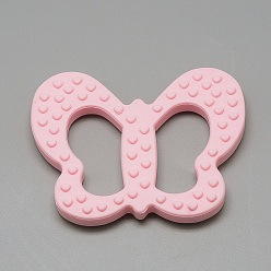 Pink Food Grade Eco-Friendly Silicone Big Pendants, Chewing Pendants For Teethers, DIY Nursing Necklaces Making, Butterfly, Pink, 80x64x9mm, Hole: 14x39mm