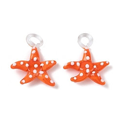 Оранжево-Красный Подвески лэмпворк ручной работы, морская звезда, оранжево-красный, 34~40x31~36.5x6~9 мм, отверстие : 3~7 мм