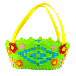 Flower Easter Theme Non-woven Fabrics Baskets Kits, with Plastic Pin, Yarn and Adhesive Back, for Storing Home Fruit Snack Vegetables, Children Toys, Colorful, Flower Pattern, 145x105x210mm
