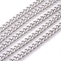Stainless Steel Color 201 Stainless Steel Curb Chains, Unwelded, Faceted, Stainless Steel Color, 7mm