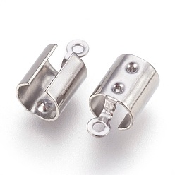 Stainless Steel Color 304 Stainless Steel Folding Crimp Ends, Fold Over Crimp Cord Ends, Stainless Steel Color, 12x6.5x6.5mm, Hole: 1.4mm, Inner Diameter: 5.5~6mm