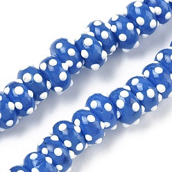 Королевский синий Бусины из непрозрачной стеклянной эмали, окрашенные аэрозольной краской, шероховатая рондель в горошек, королевский синий, 10~12x5~6 мм, отверстие : 3~4 мм