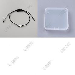 Платина 50шт. регулируемые браслеты из плетеного полиэстерного шнура, с сердцем шарики сплава, платина, внутренний диаметр: 2-3/8~3-3/8 дюйм (6.05~8.7 см)