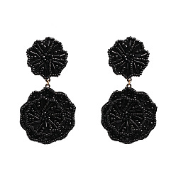 black Vintage Floral Earrings with Pearl Beads for Elegant Look