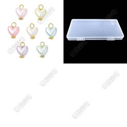 Golden 200 Stück Acryl-Anhänger in Muschel- und Perlenoptik, mit Eisenschlaufen, Herzanhänger, golden, 15x11x5.5 mm, Bohrung: 2.7 mm